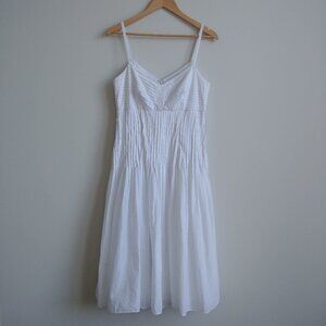 Robbie Bee 100% cotton spaghetti strap white midi dress pintuck bodice size 10